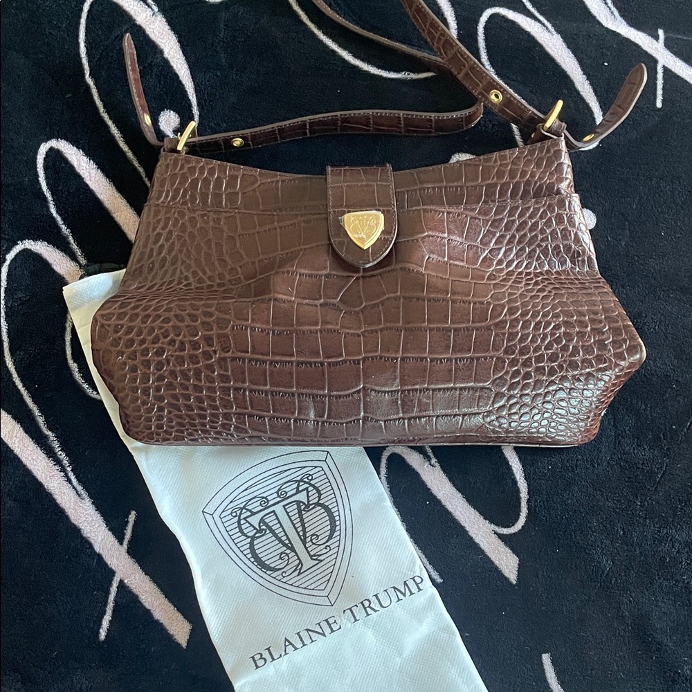 Brown Crocodile Embossed Shoulder Bag